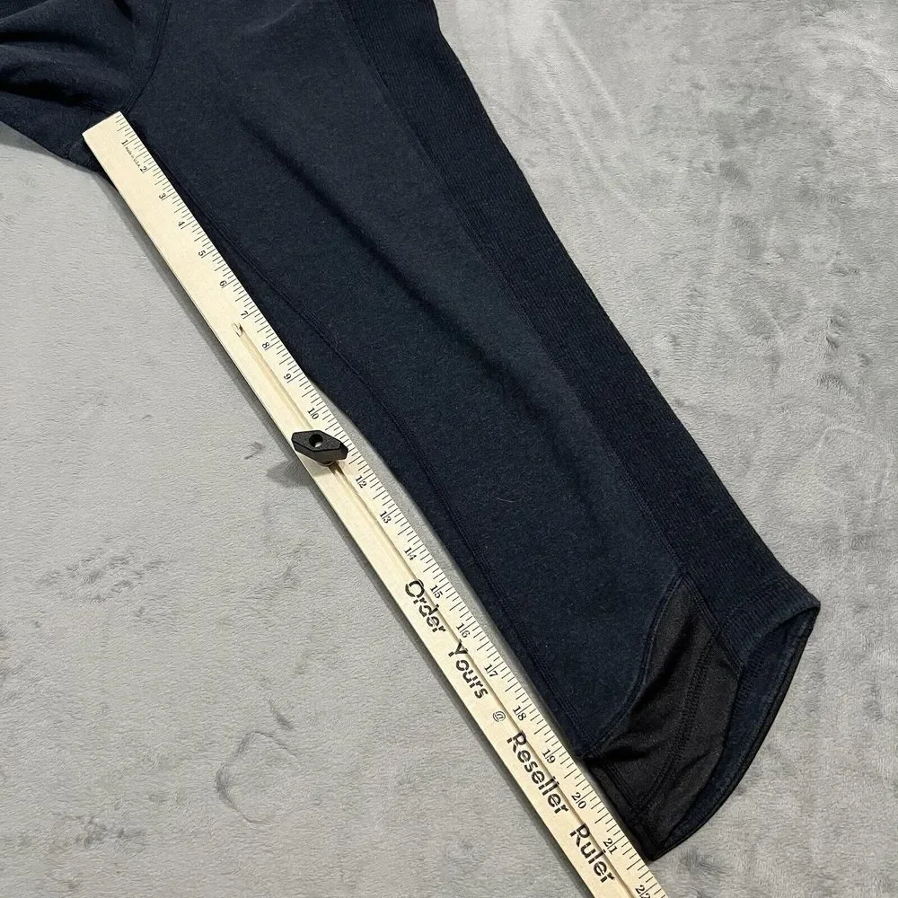 Lululemon Wunder Under‎ Sashiko Crop Leggings Size 6 Navy Blue Black Satin Trim